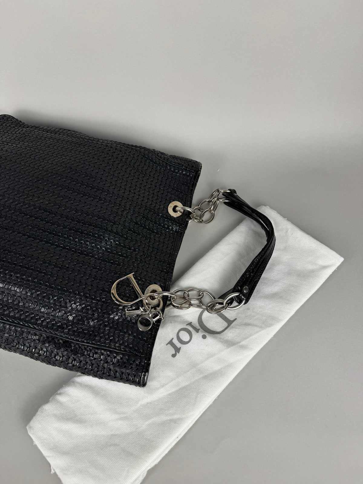 Christian Dior Black Woven Lambskin Leather Lady Dior Tote