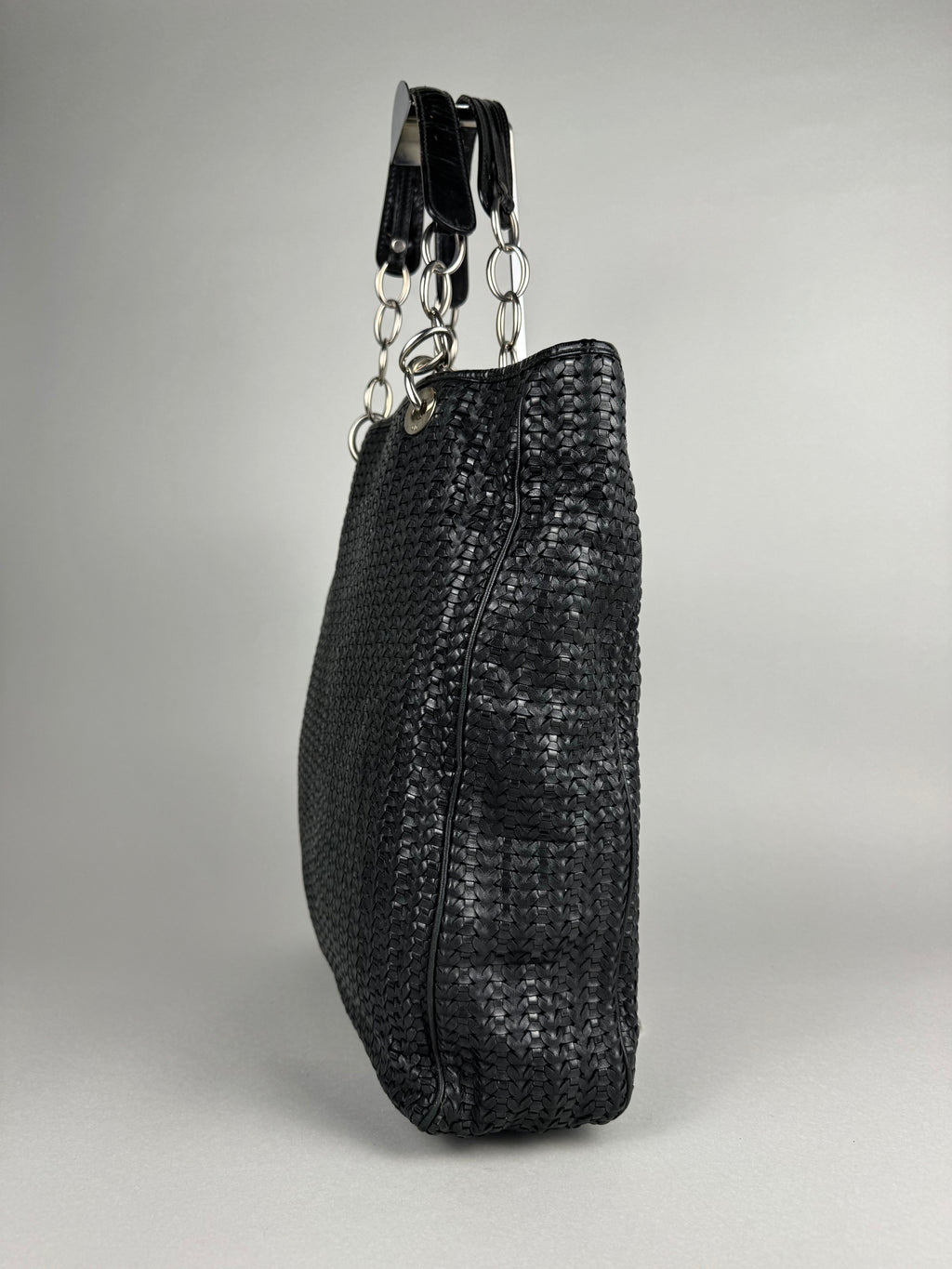 Christian Dior Black Woven Lambskin Leather Lady Dior Tote