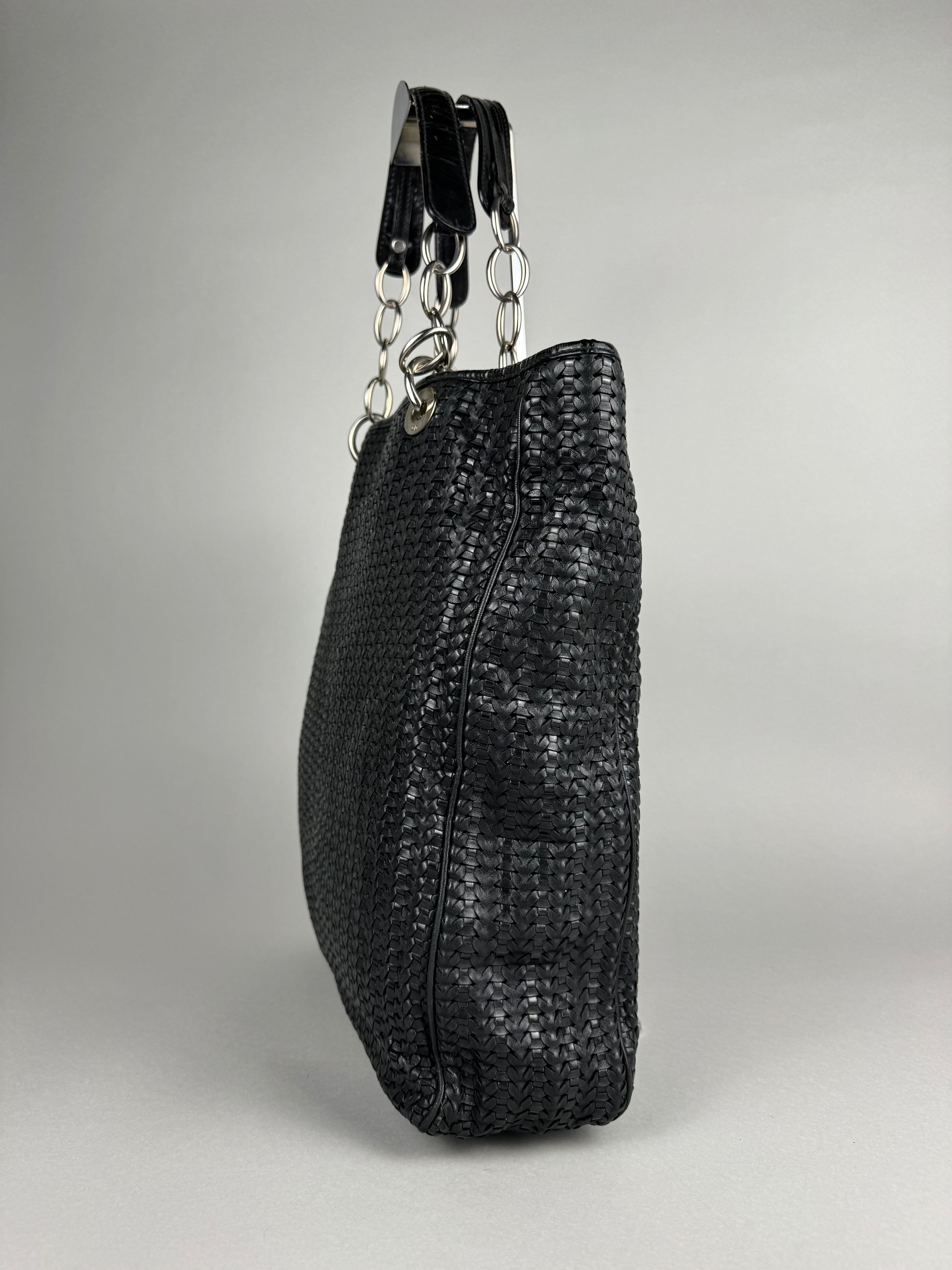Christian Dior Black Woven Lambskin Leather Lady Dior Tote