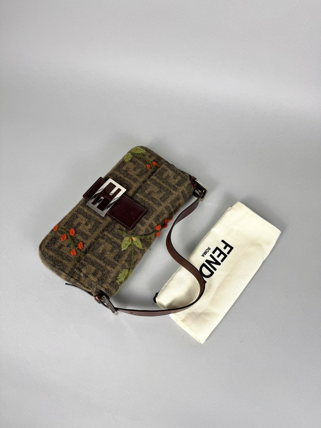 Fendi Vintage Cashmere Wool Embroidered Baguette