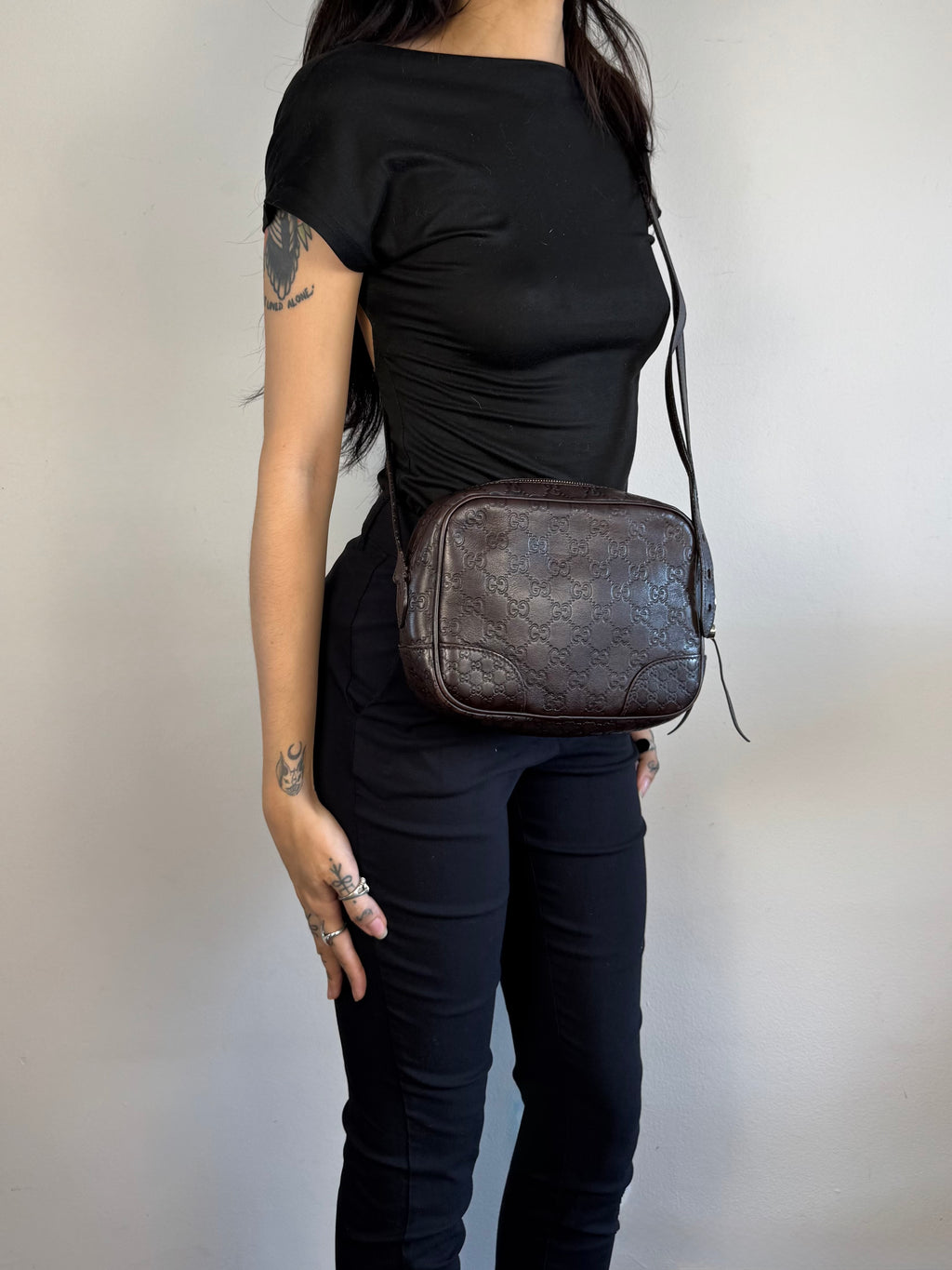 Gucci Monogram Bree Disco Brown Leather Crossbody