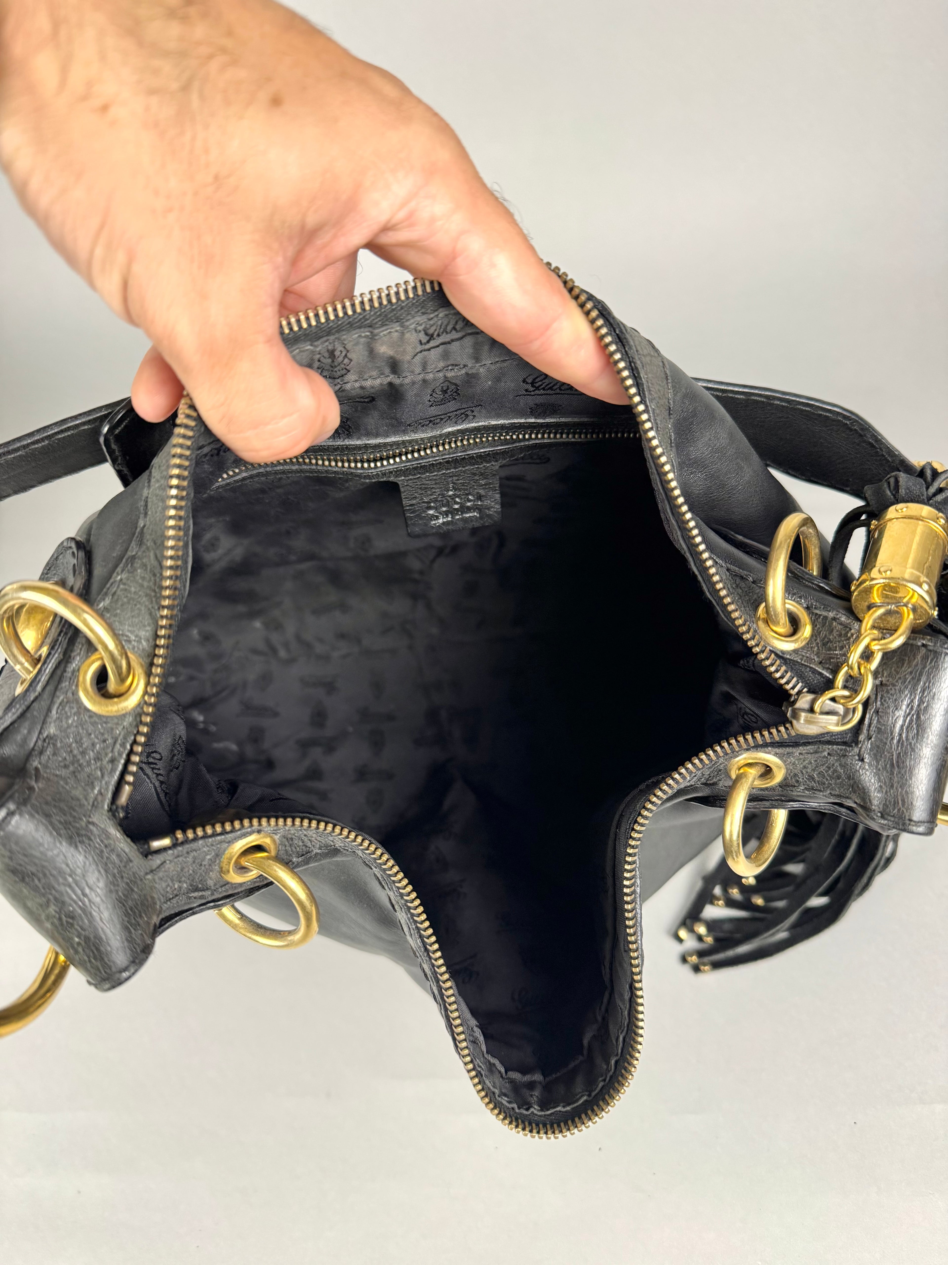 Gucci Babushka Studded Heart Hobo Leather Black
