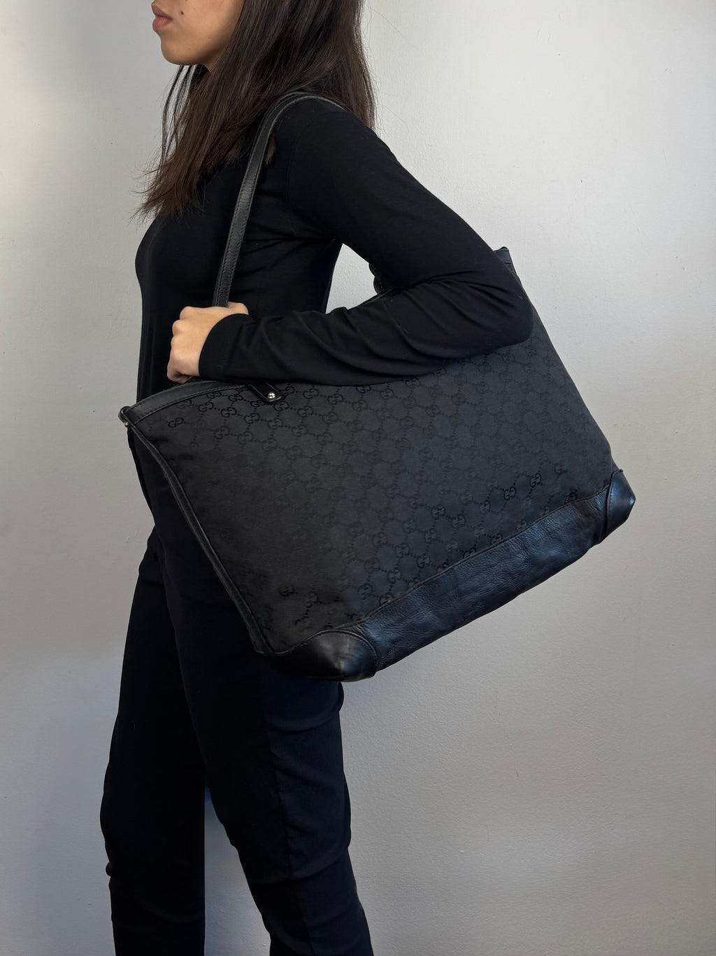 Gucci Monogram Black Tote with Pouch
