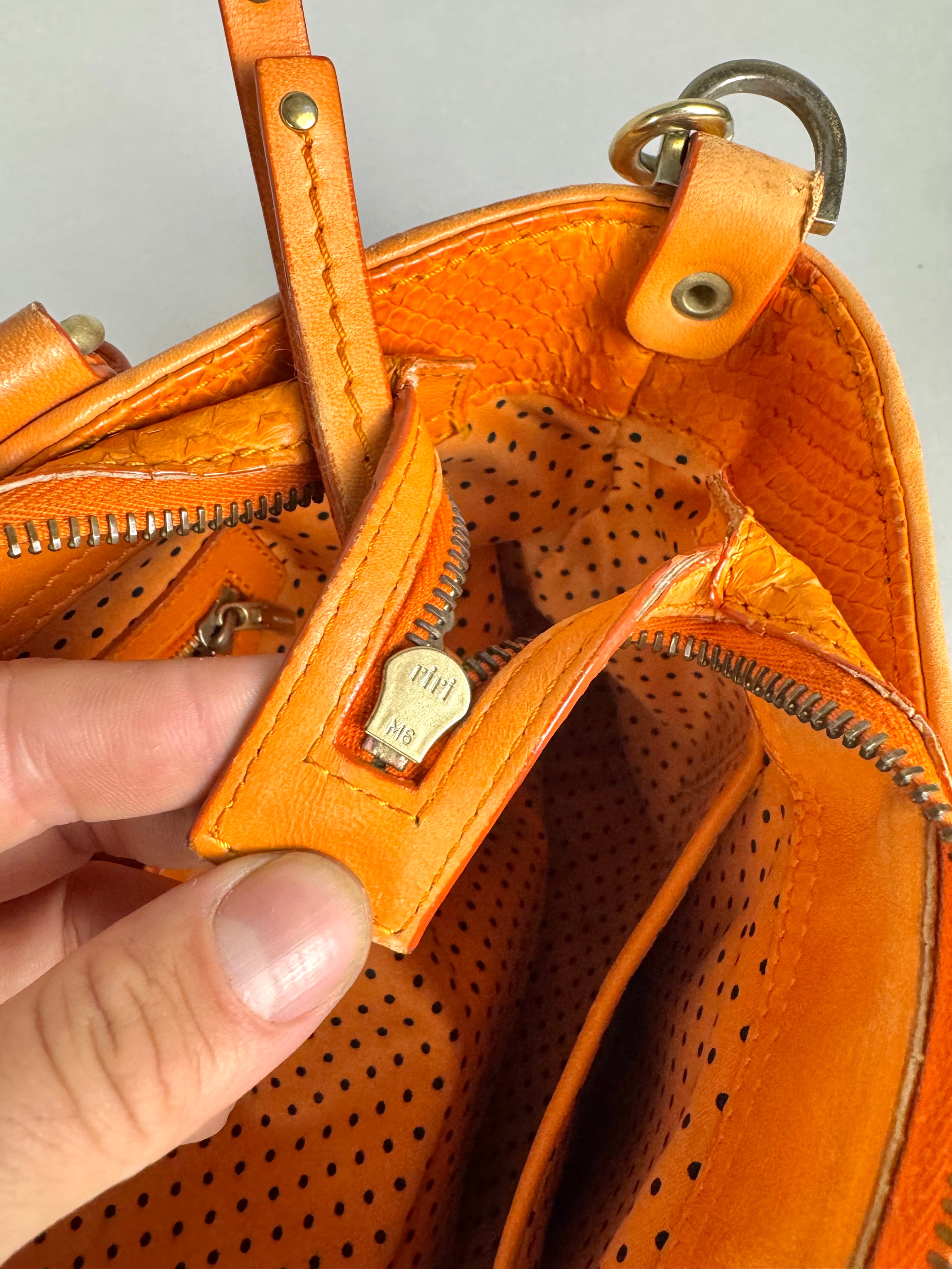 Versace Orange Python and Leather Tote