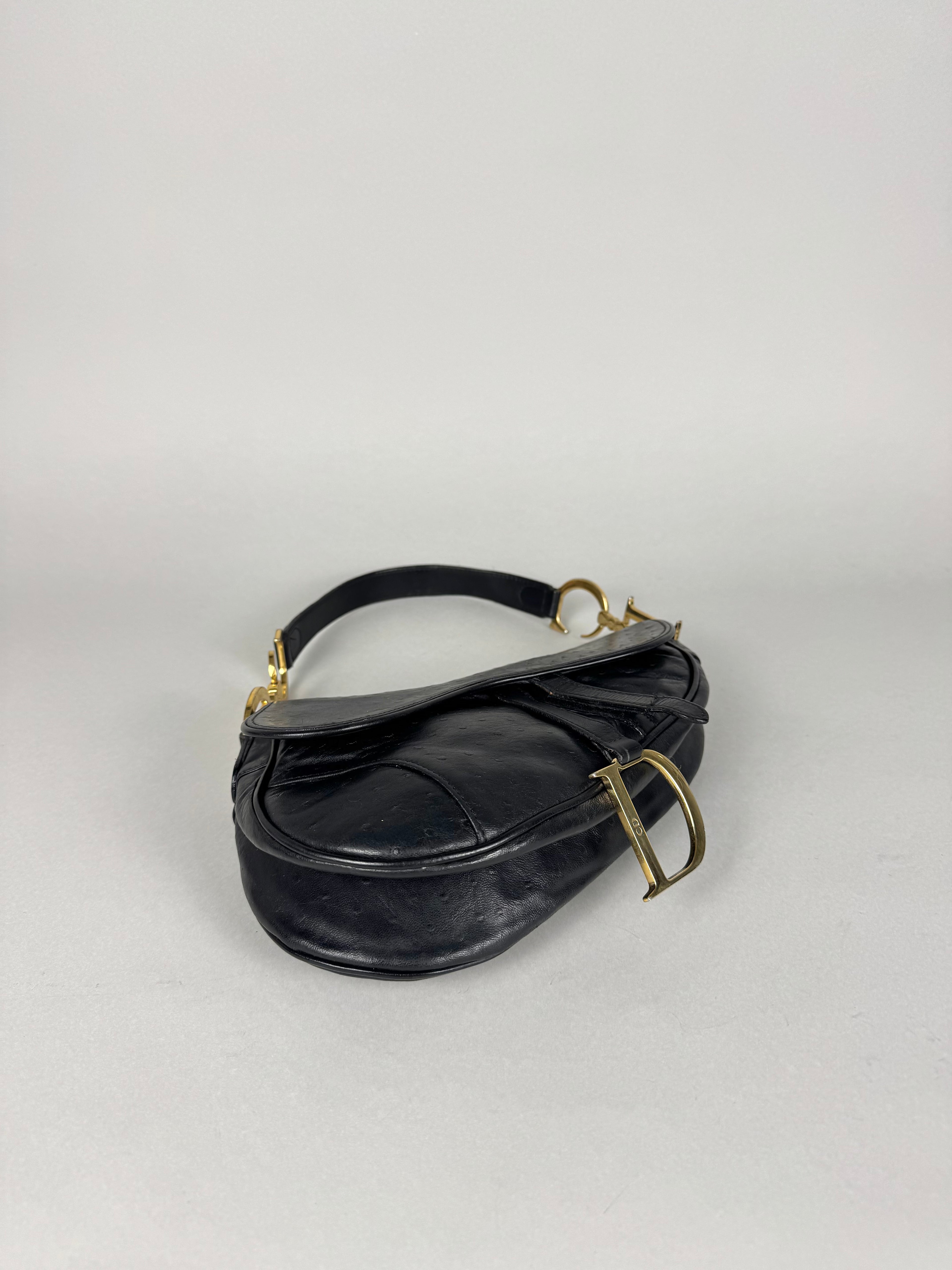 Christian Dior Saddle Ostrich Leather Black