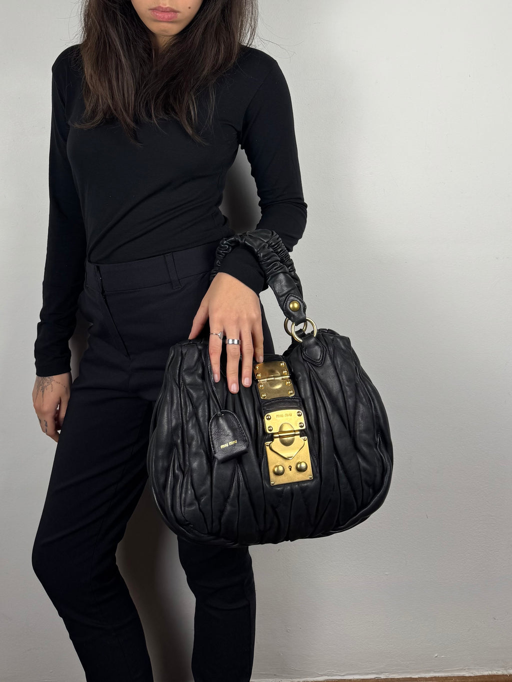 Miu Miu Coffer Matelasse Lambskin Leather Black