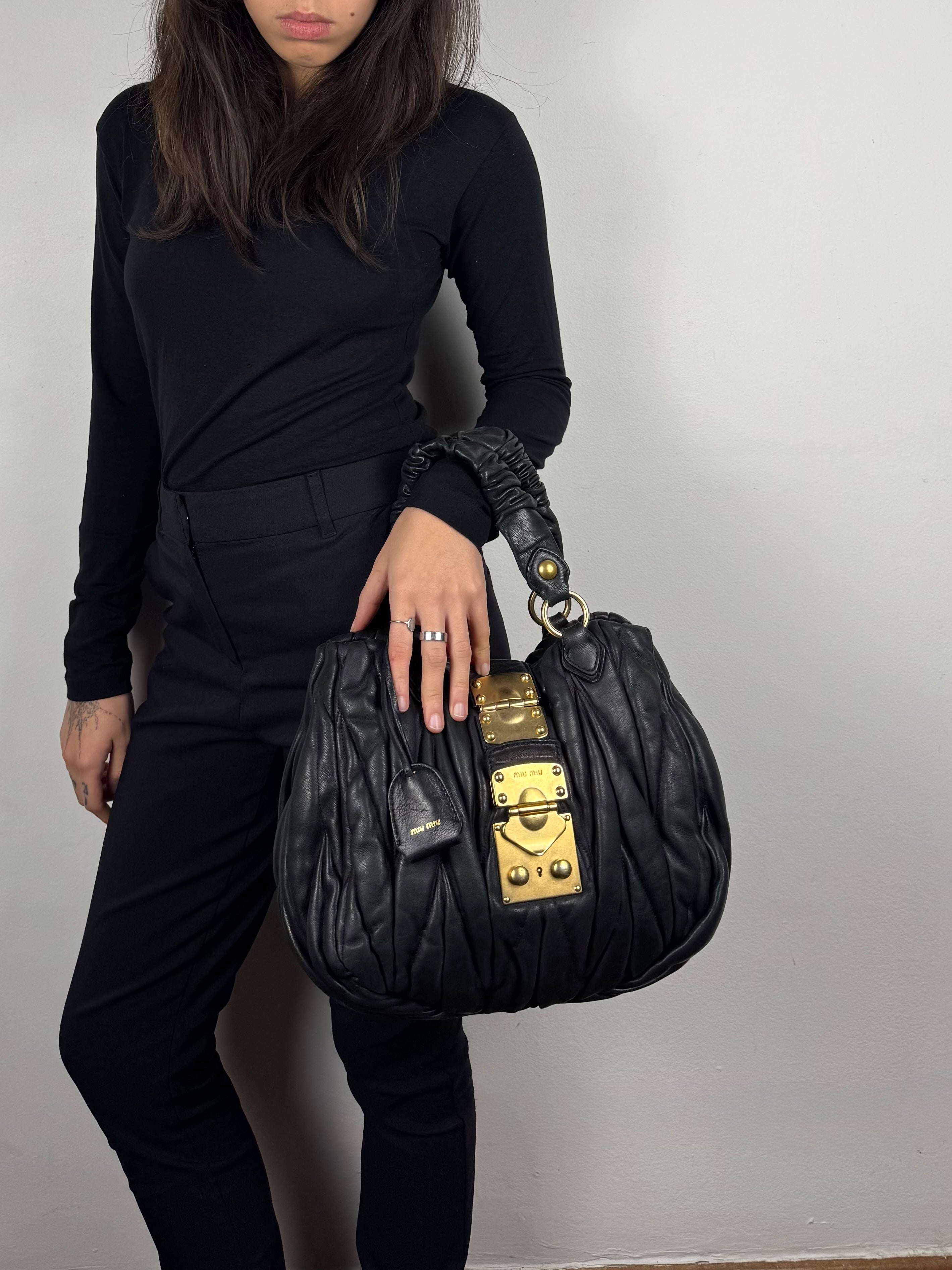 Miu Miu Coffer Matelasse Lambskin Leather Black