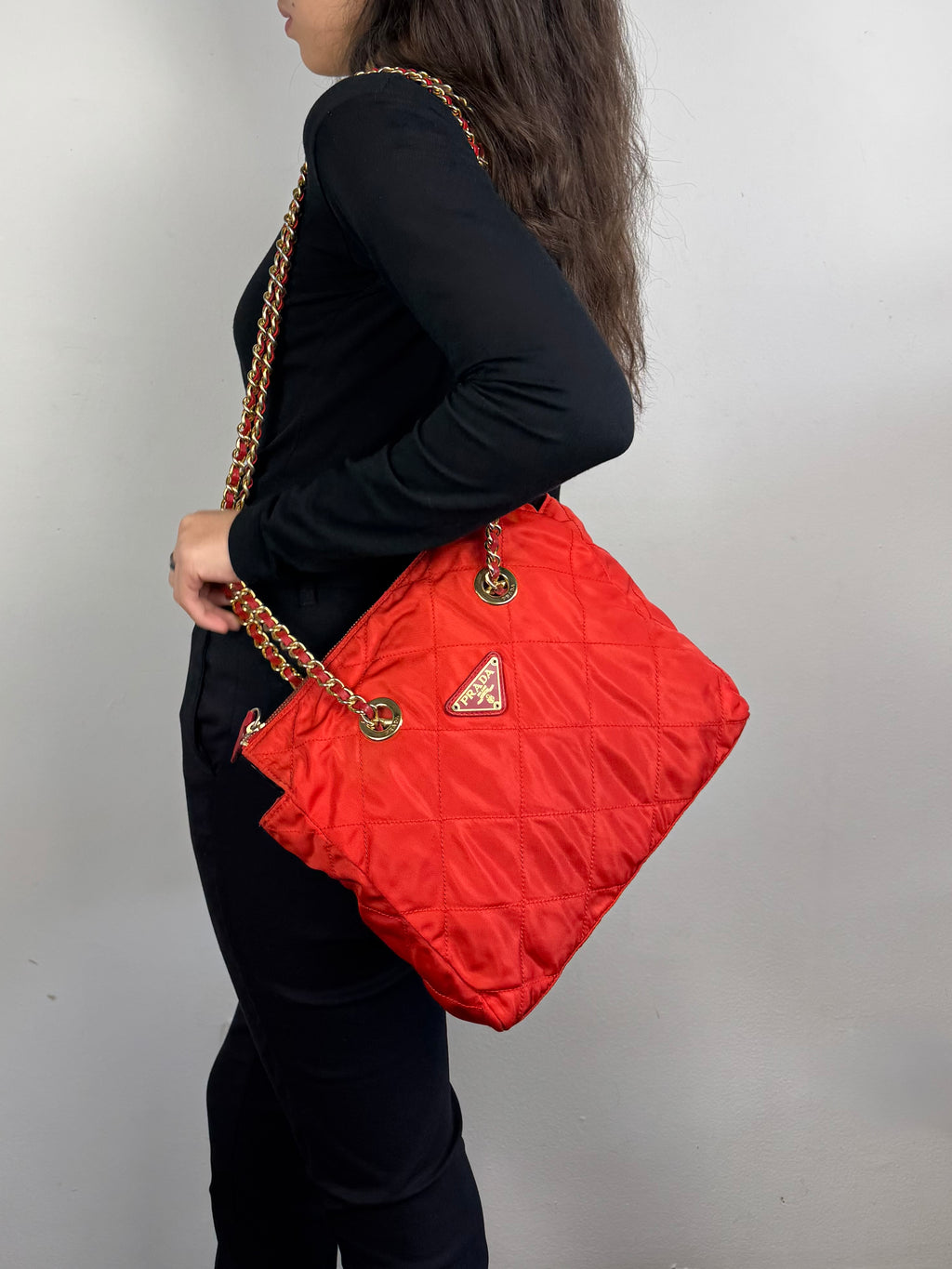 Prada Quilted Chain Nylon Red
