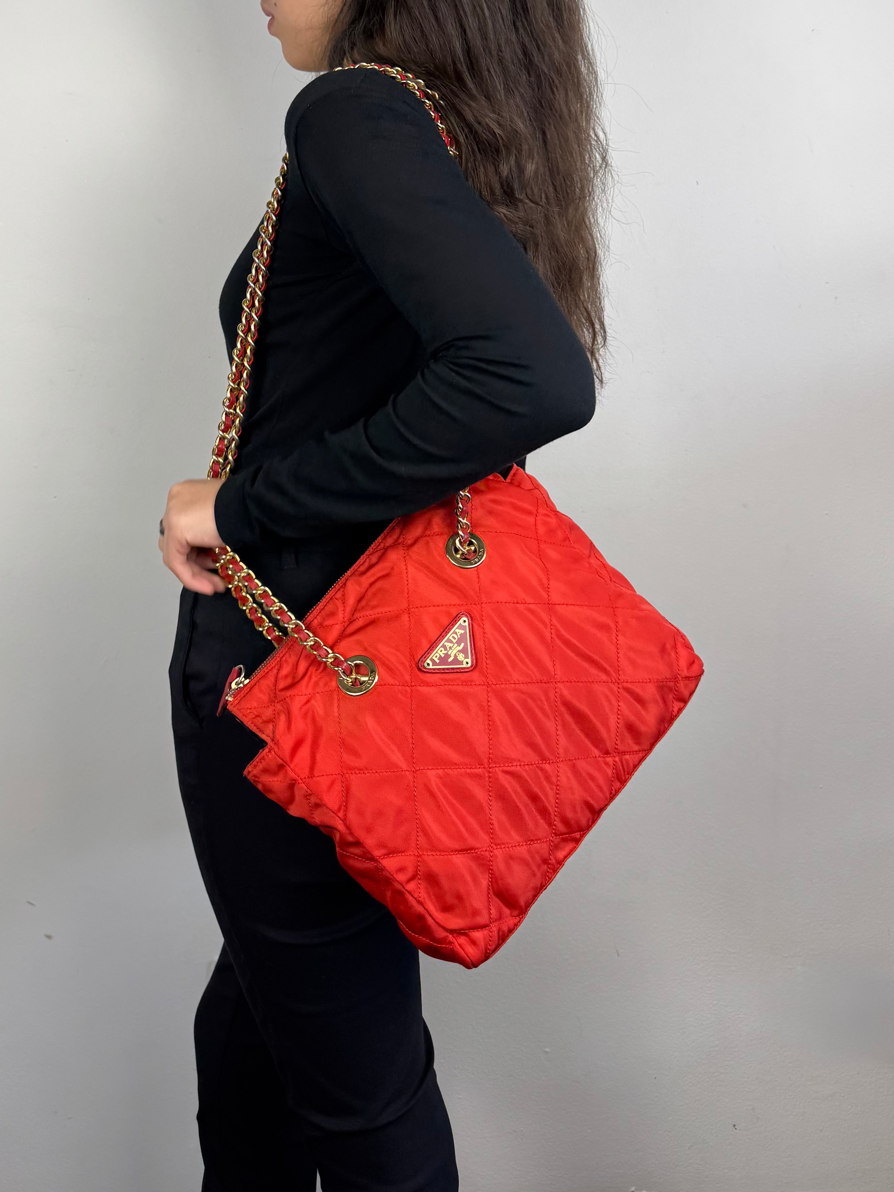 Prada Quilted Chain Nylon Red