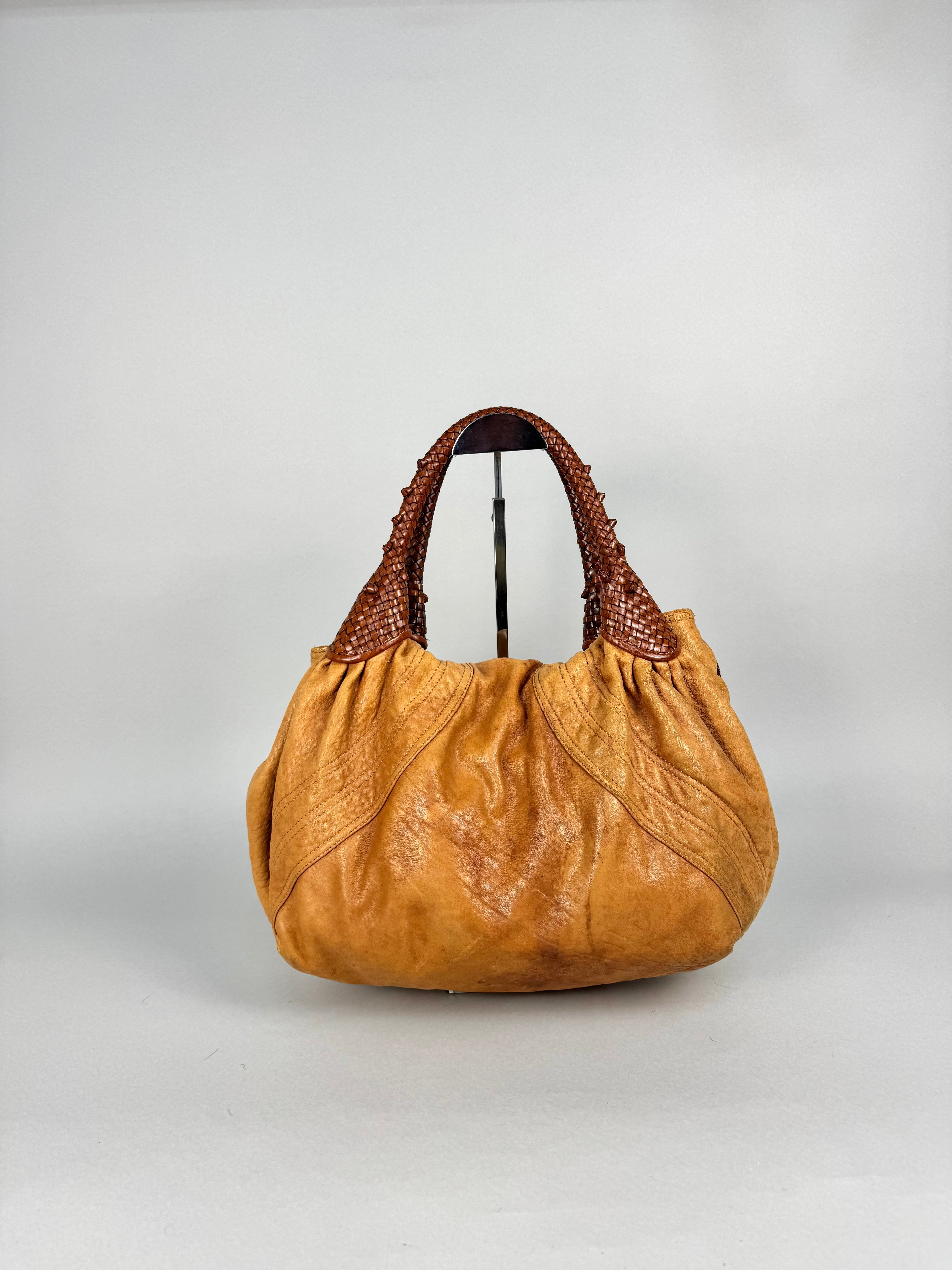 Fendi Spy Intreciatto Caramel Leather Bag