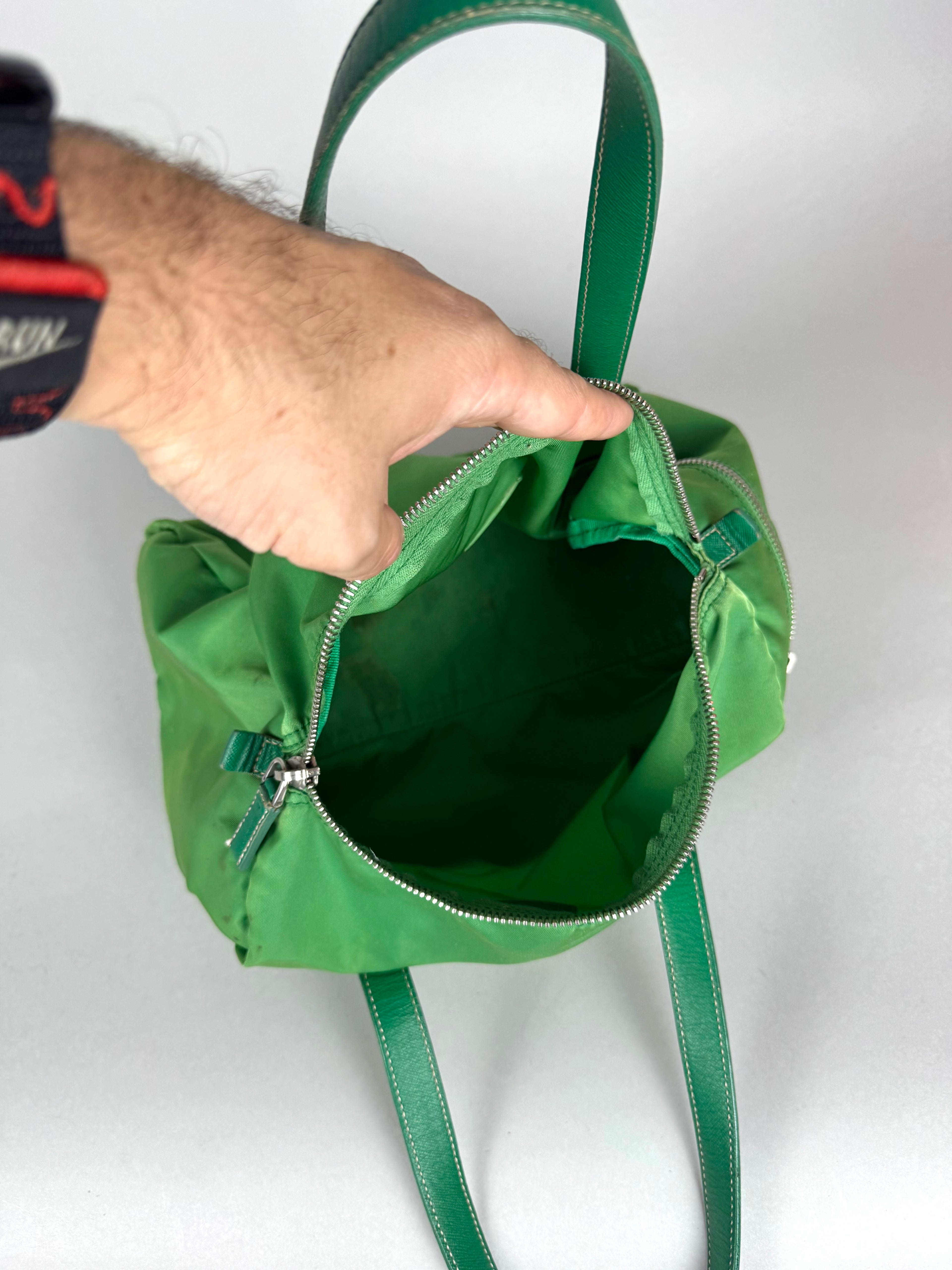 Prada Green Nylon and Leather Bauletto