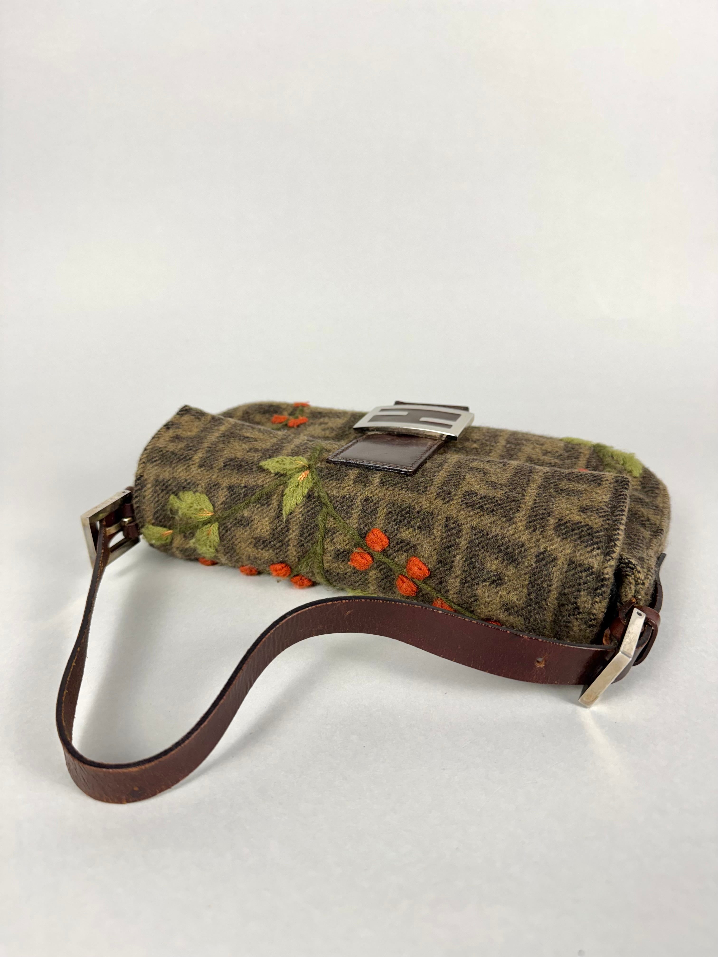 Fendi Vintage Cashmere Wool Embroidered Baguette