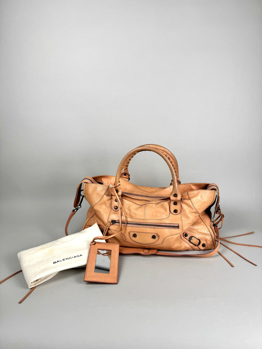 Balenciaga Cumin Lambskin Leather Motorcycle Part-Time Bag