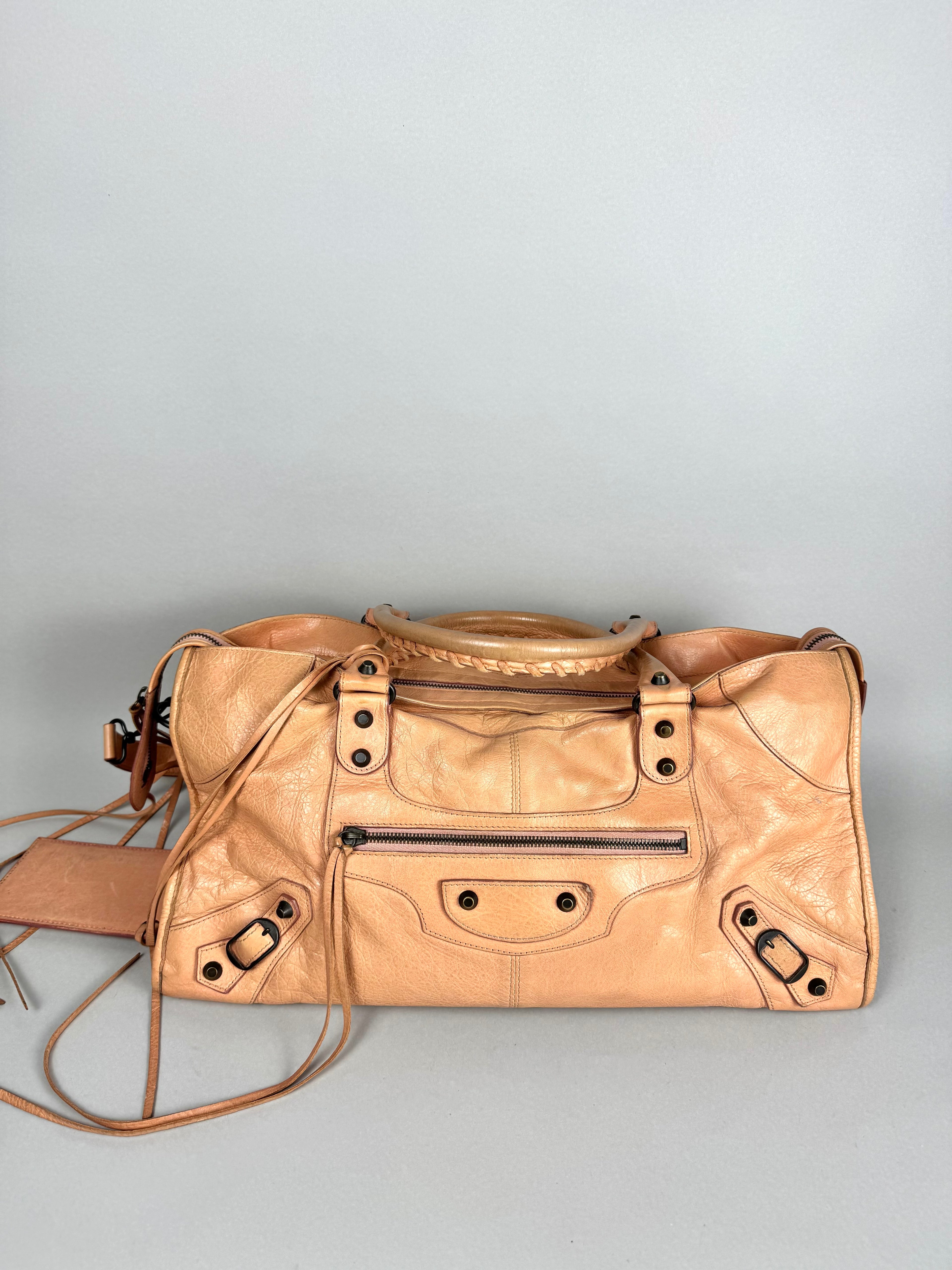 Balenciaga Cumin Lambskin Leather Motorcycle Part-Time Bag