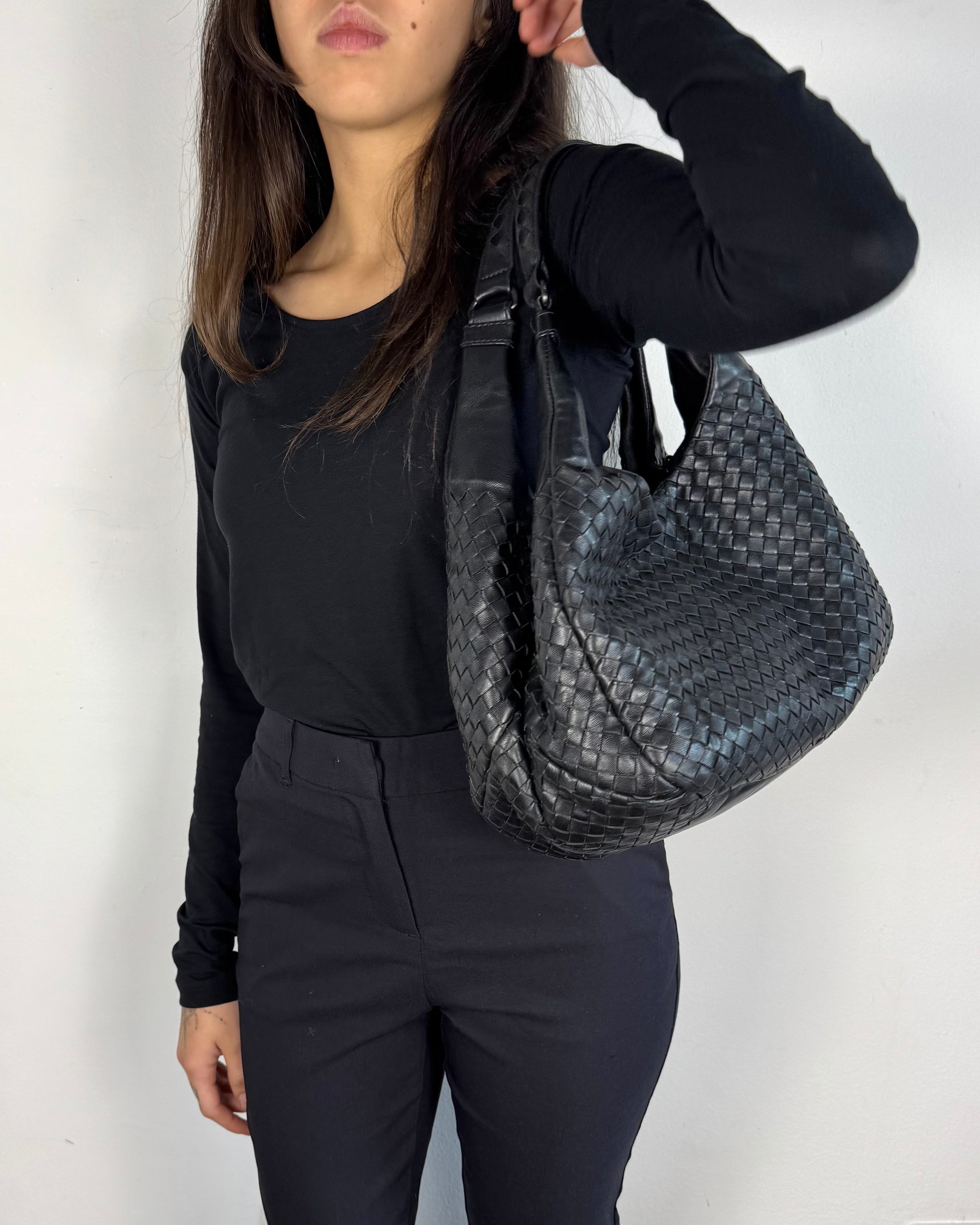 Bottega Veneta Campana Intrecciato Hobo Black