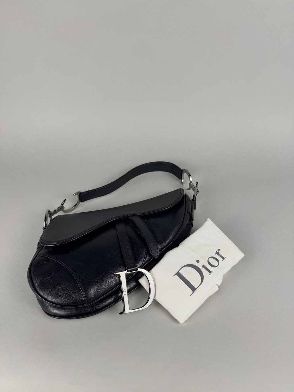 Christian Dior Black Leather Saddle Bag