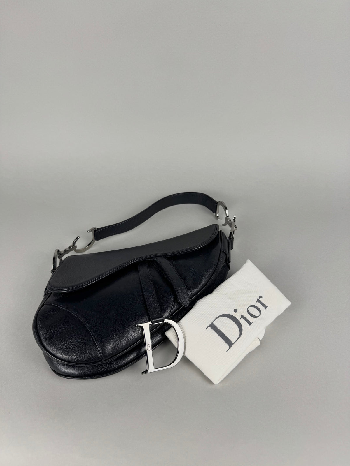 Christian Dior Black Leather Saddle Bag