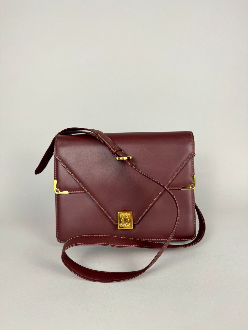 Cartier Classic Calfskin Leather Burgundy Envelope Double Flap