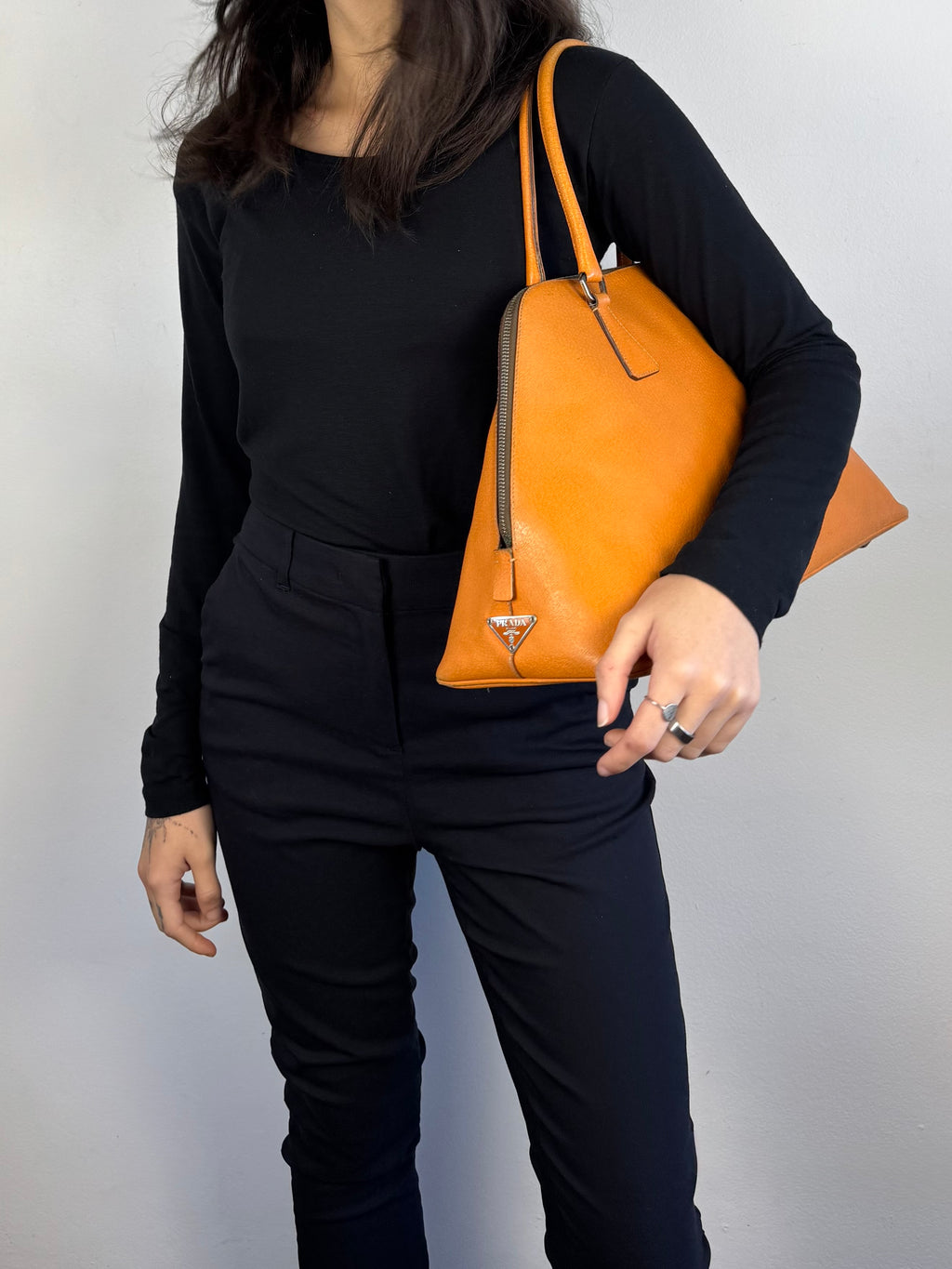 Prada Vitello Daino Leather Orange Dome