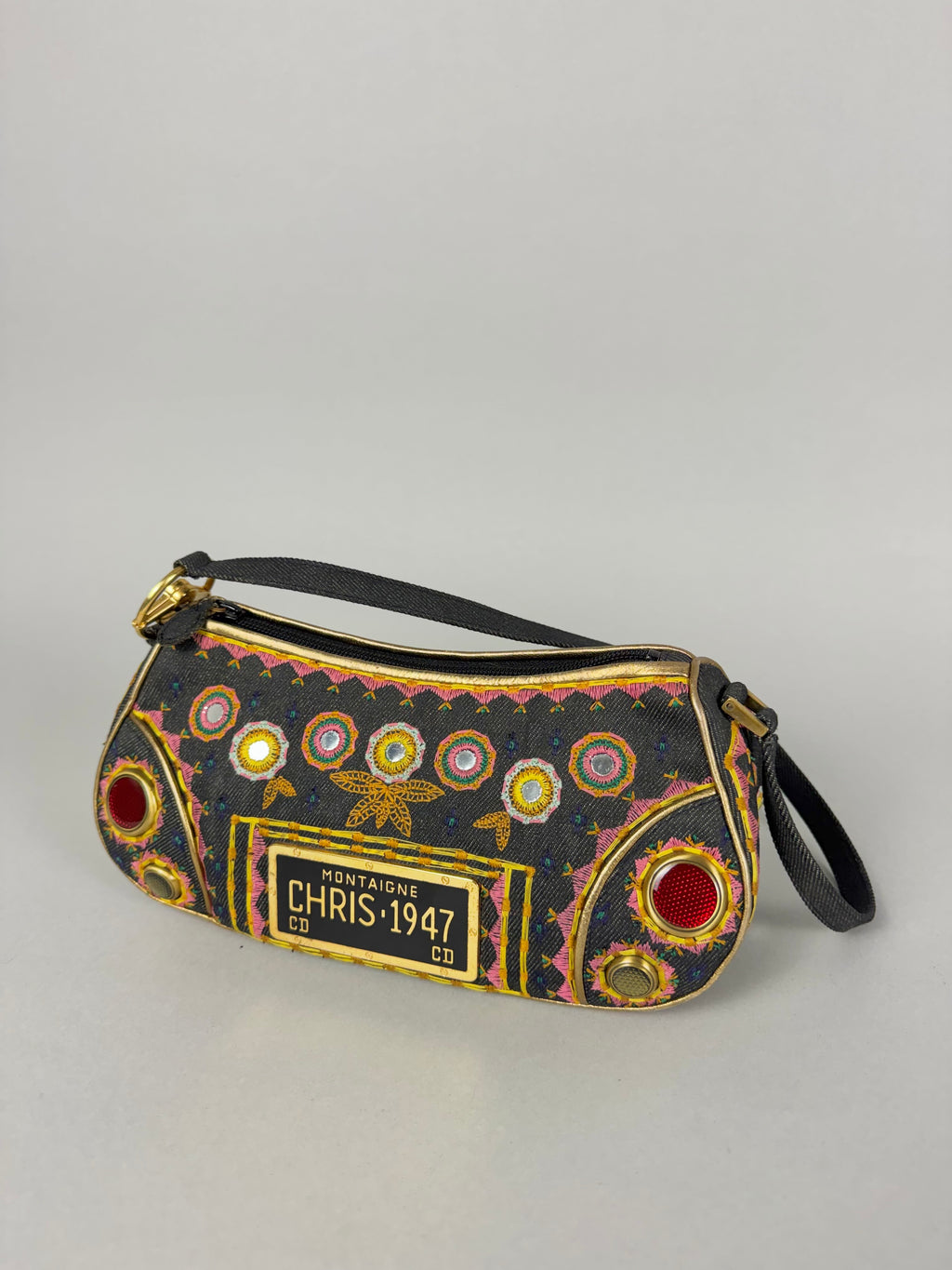 Christian Dior Embroidered Montaigne Cadillac 1947 Denim Bag