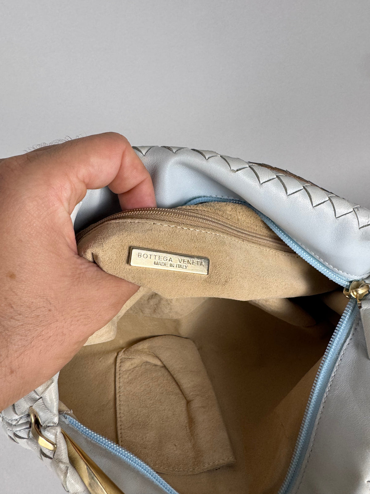 Bottega Veneta Intrecciato Leather Light Blue Shoulder