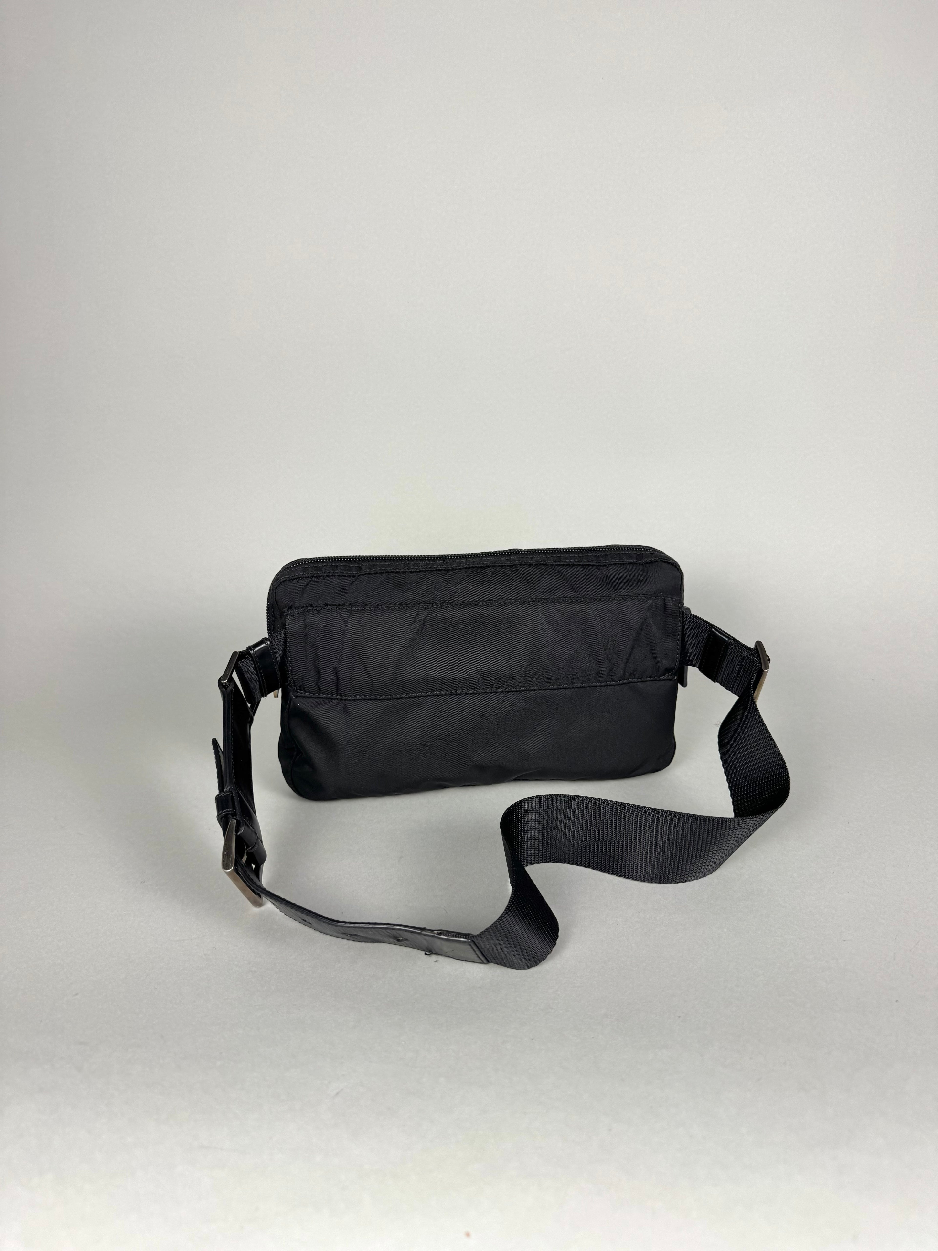 Prada Tessuto Nylon Black Saffiano Belt