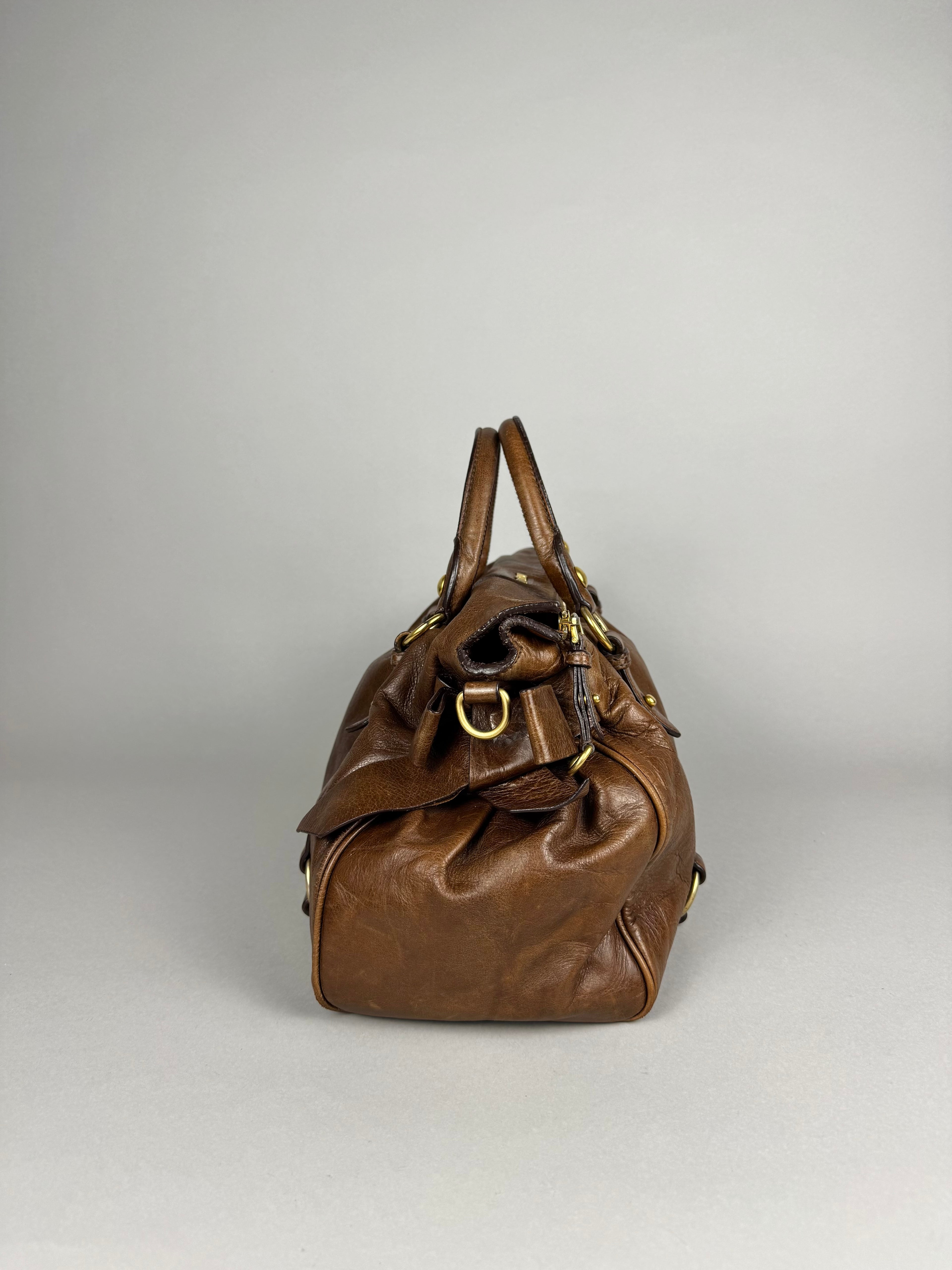 Miu Miu Lux Bow Vitello Leather Brown Tote