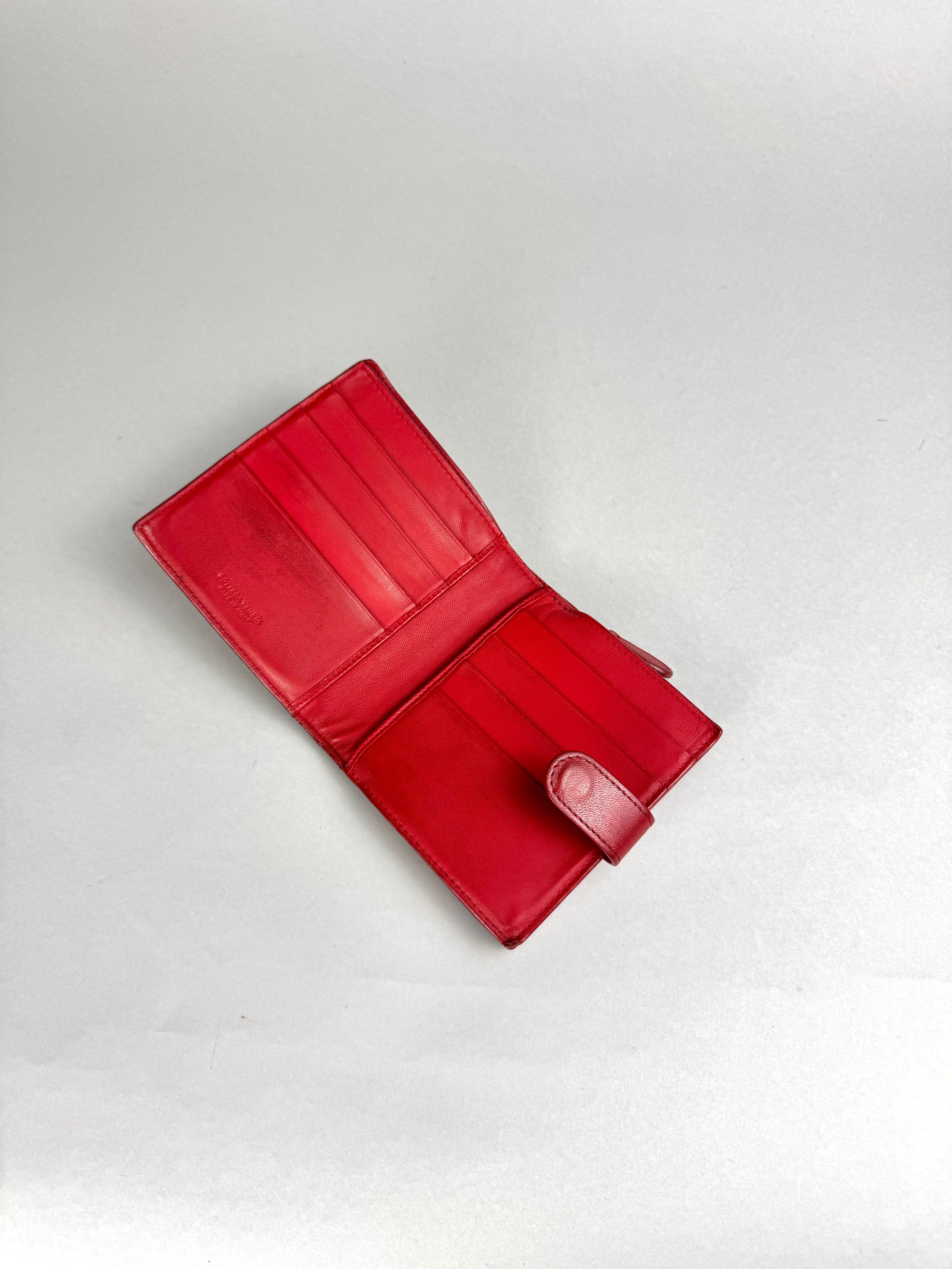 Bottega Veneta Intrecciato Red Leather Wallet