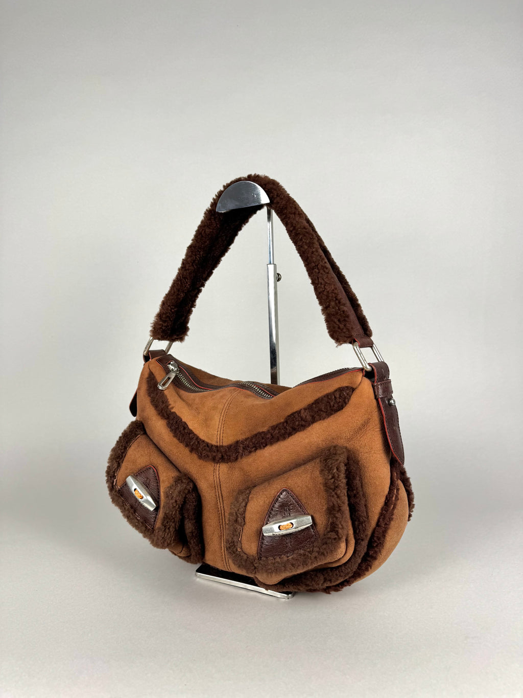 Marc Jacobs Brown Shearling Suede Pocket Shoulder