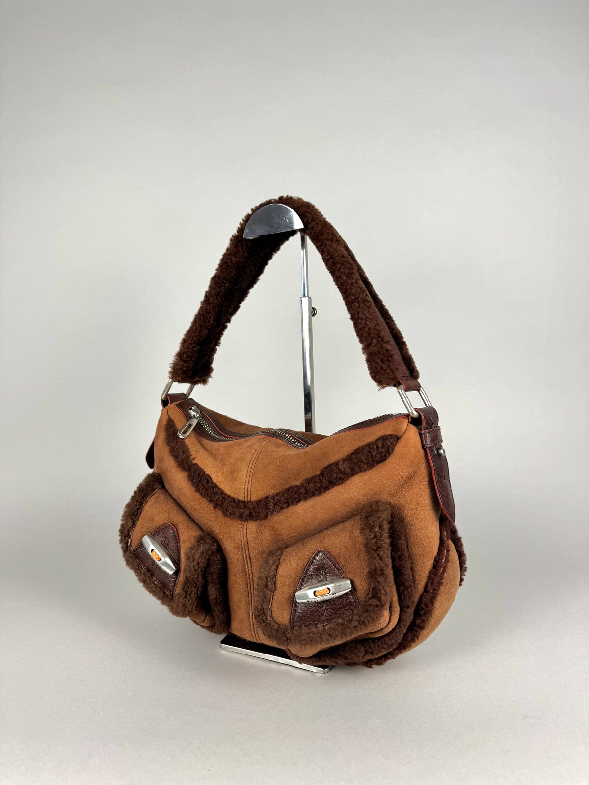 Marc Jacobs Brown Shearling Suede Pocket Shoulder